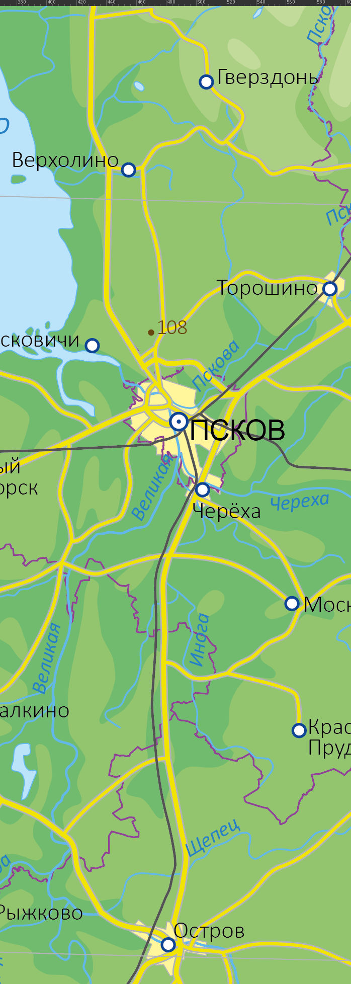 Векторная физическая карта Псковская область-Ф