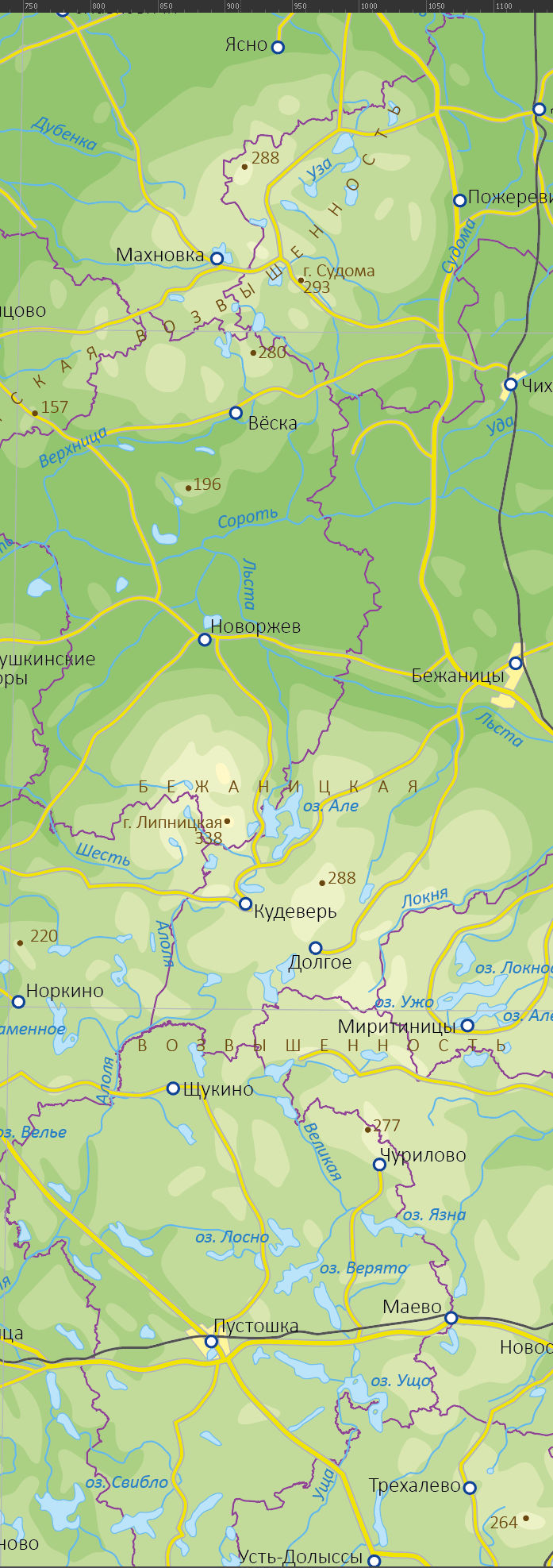 Векторная физическая карта Псковская область-Ф