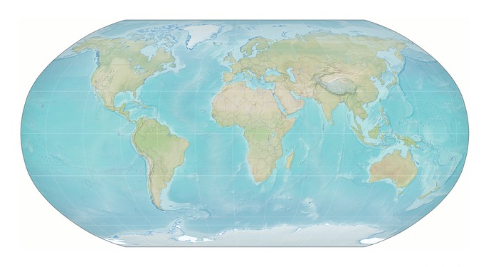 Контурная гипсометрическая карта мира