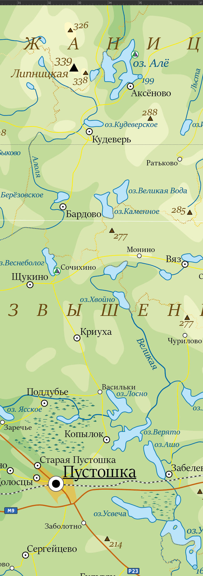 Векторная общегеографическая карта Псковской области