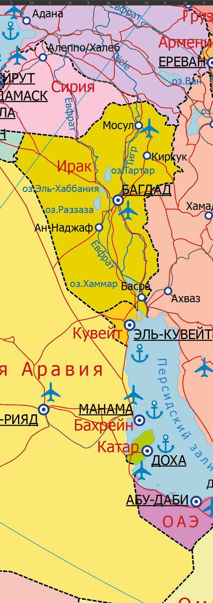 Векторная политическая карта Азии с флагами Азия-ПБ