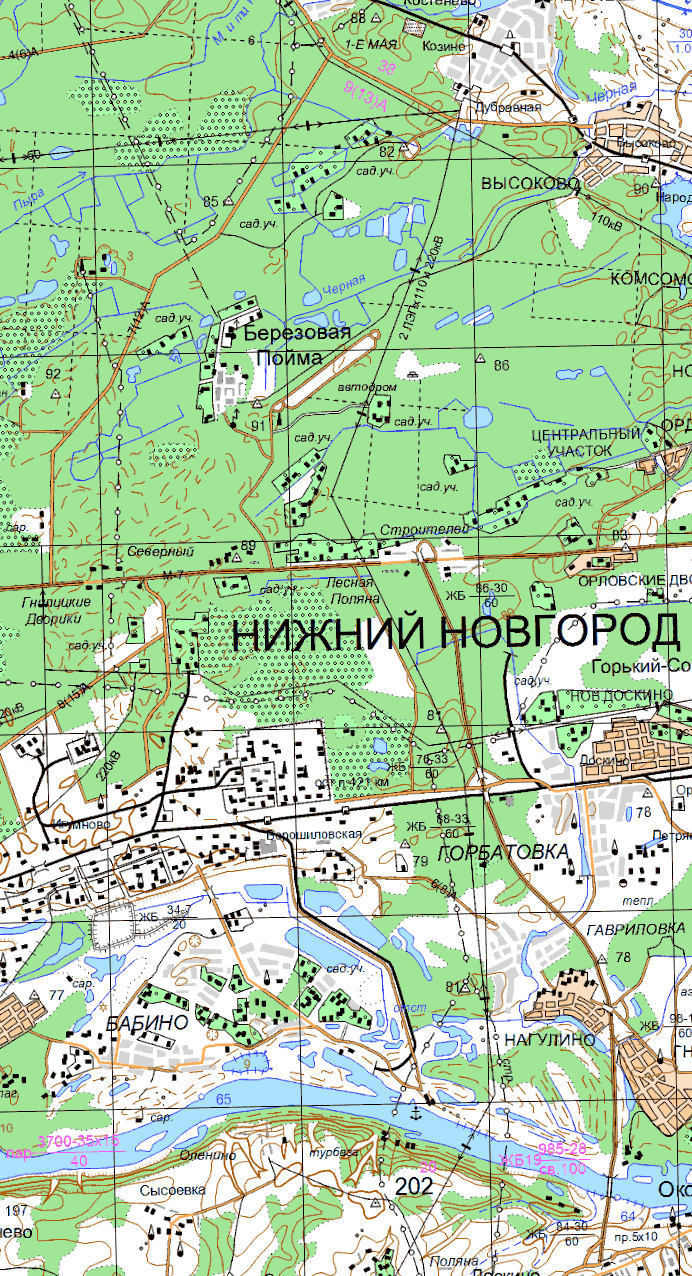 Топографическая карта Нижегородской области 2 км