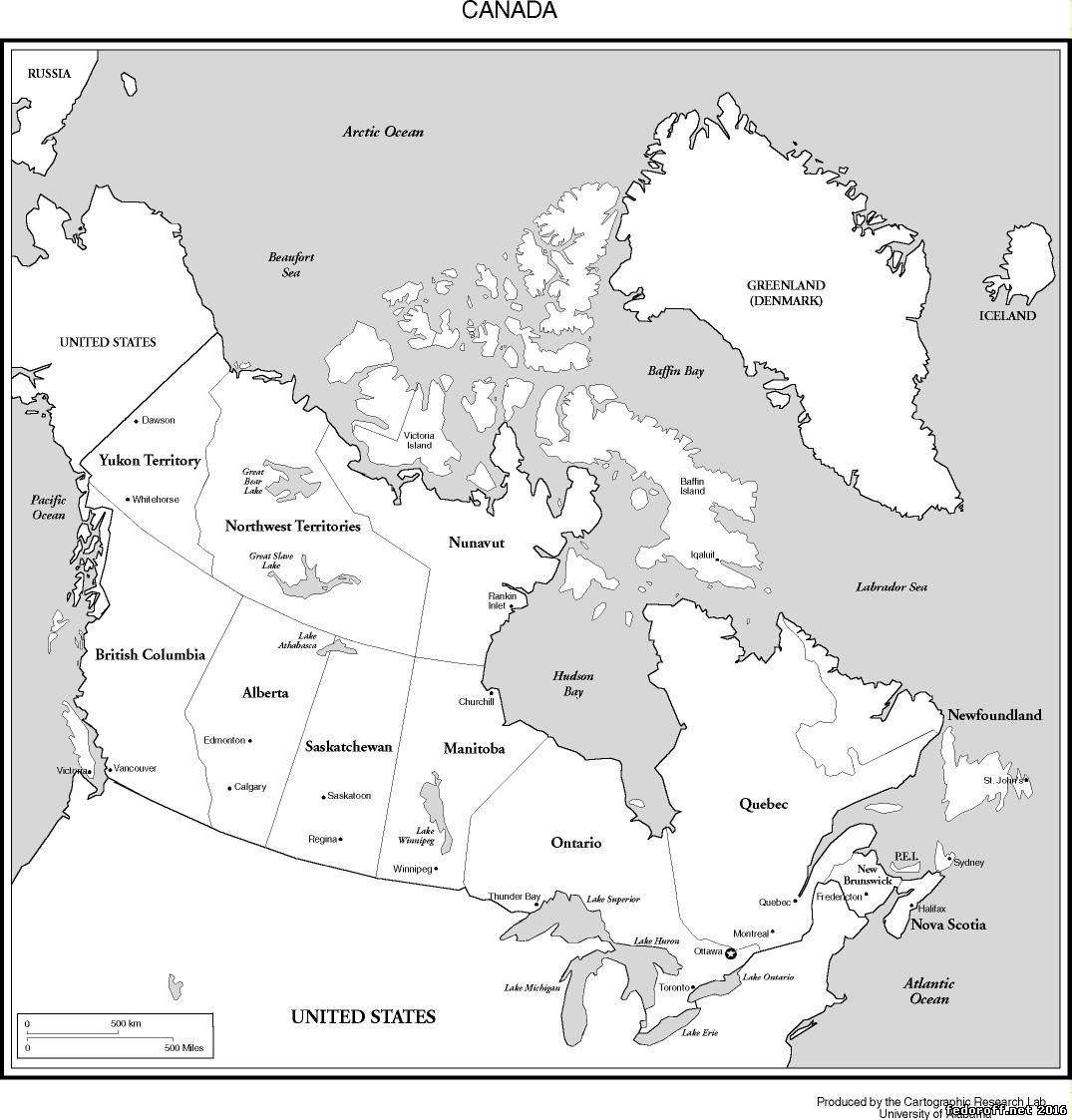 Канада контурная карта готовая