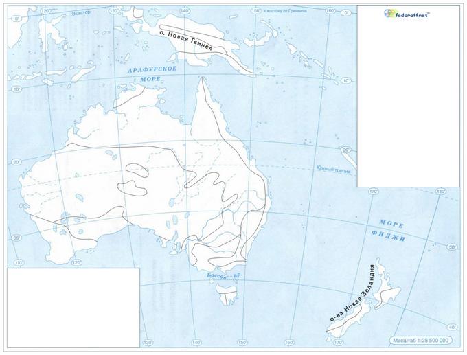 Австралия на контурной карте 7 класс