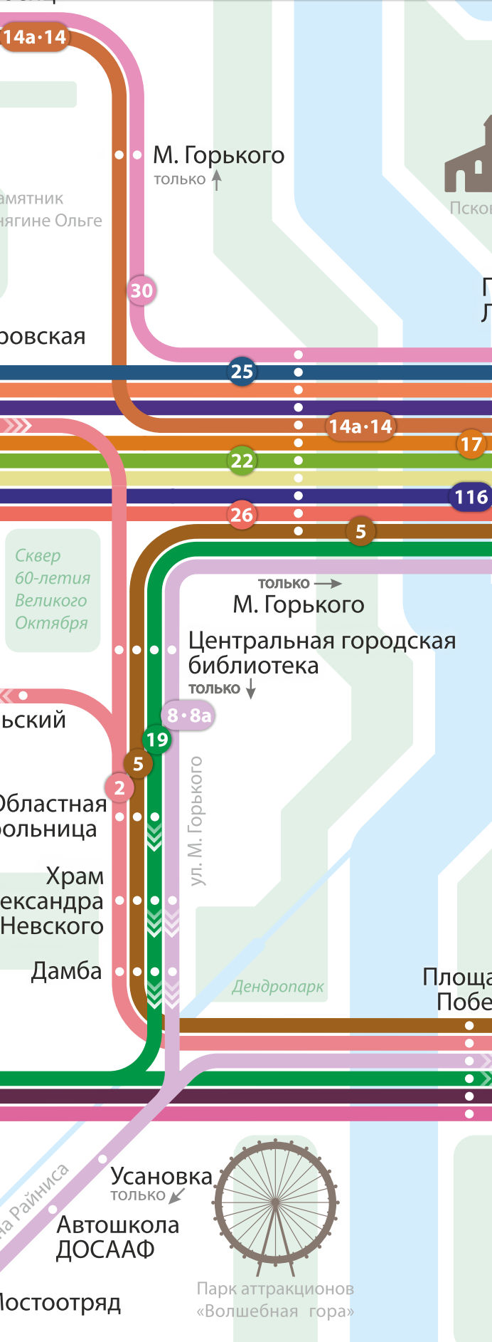 Городские автобусы Пскова. Векторная карта.