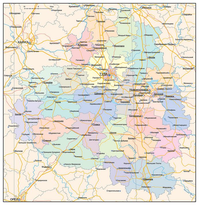 Векторные карты Тульской области для скачивания и печати AI SVG EPS PD