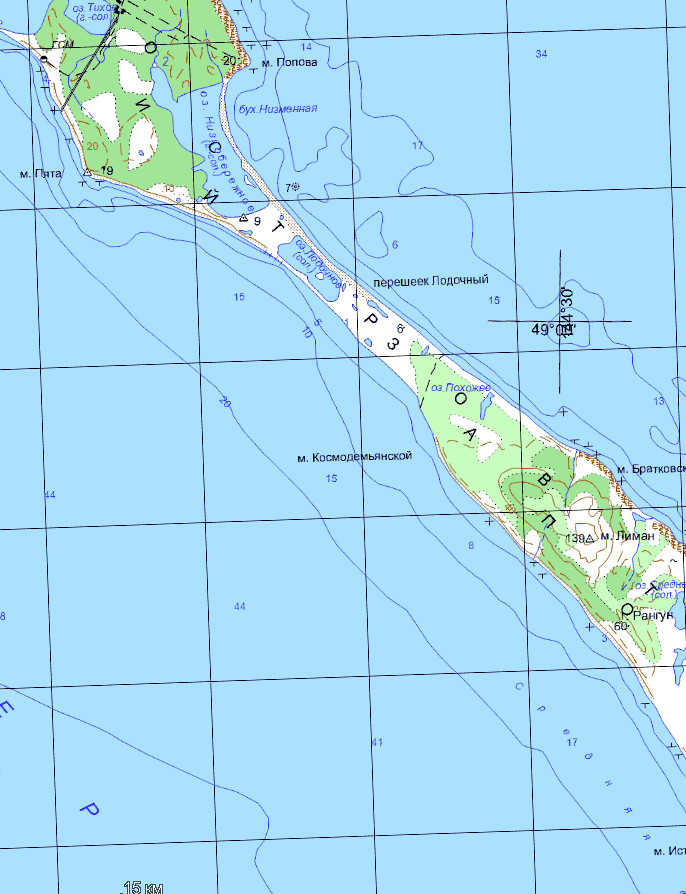 Топографическая карта Сахалина (2 Км)