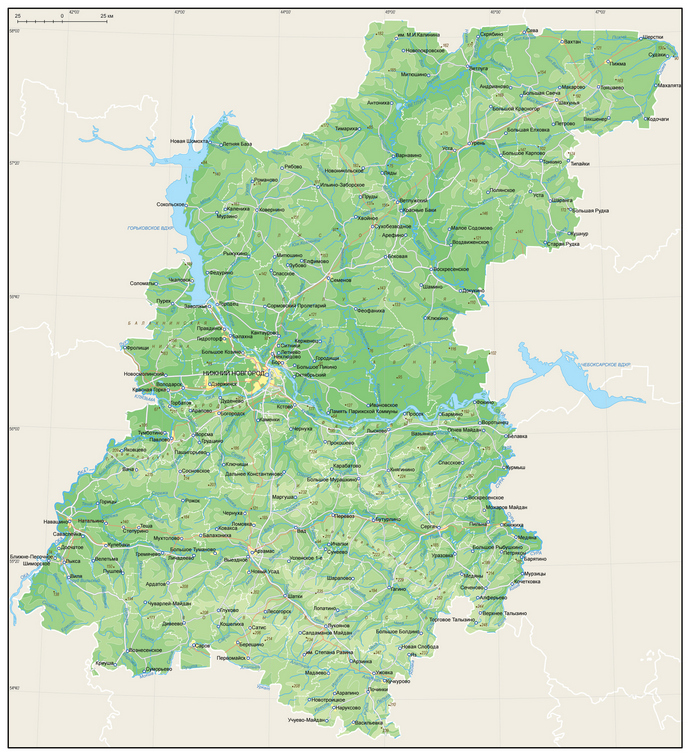 Векторная физическая карта Нижегородской области