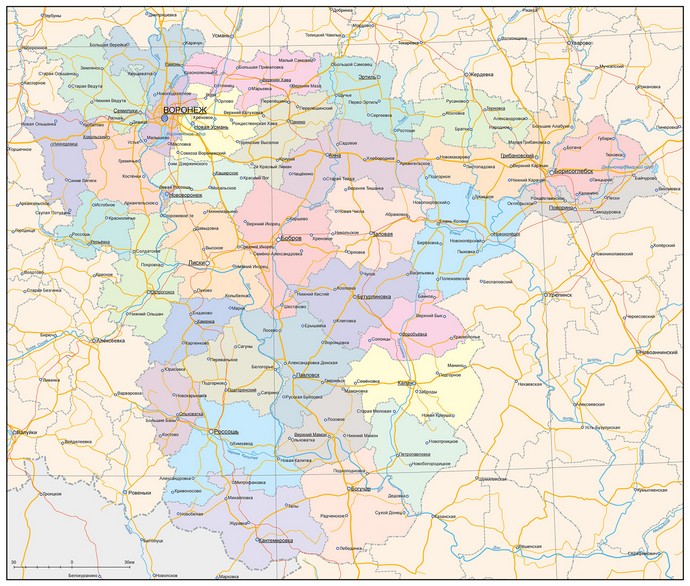 Векторные карты Воронежской области для скачивания и печати AI SVG EPS