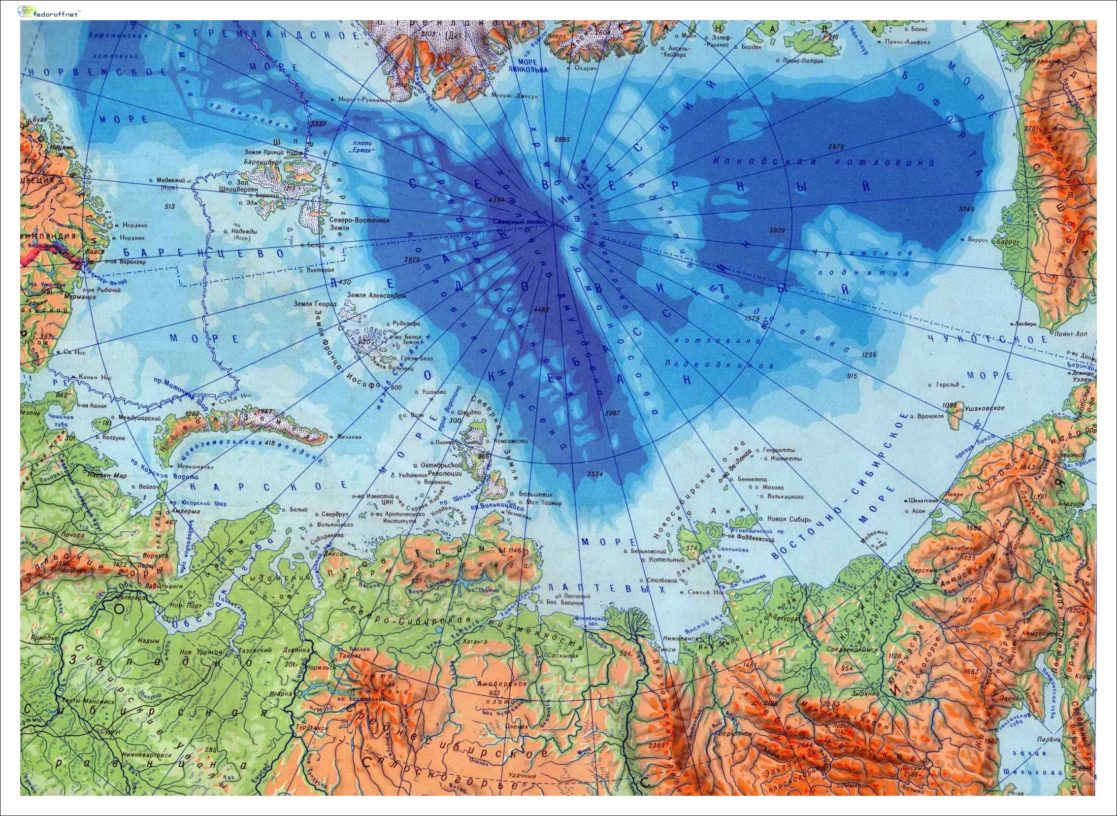 Северный Ледовитый океан физическая карта
