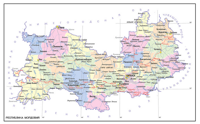 Векторные карты Республики Мордовия для скачивания и печати AI SVG EPS