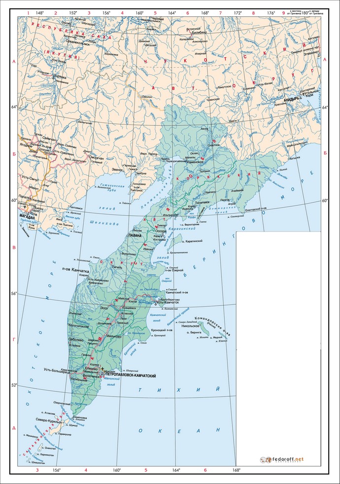 Показать карту где находится камчатка. Полуостров Камчатка на карте. Камчатка карта географическая.