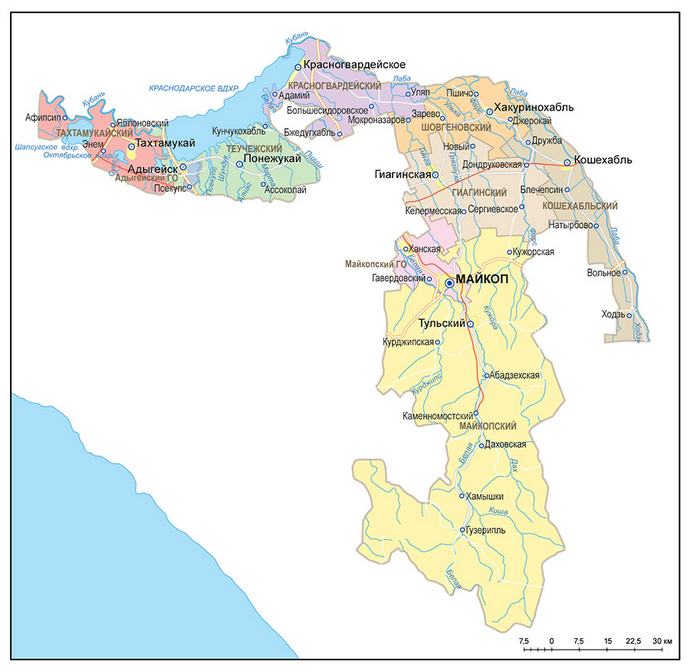 Векторные карты Республики Адыгея для скачивания и печати AI SVG EPS P