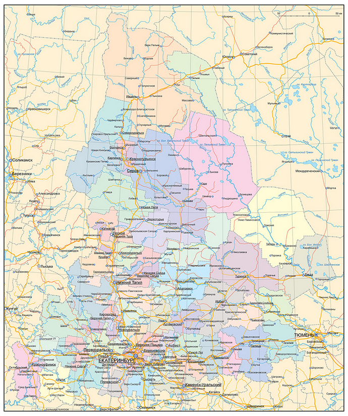Векторные карты Свердловской области для скачивания и печати AI SVG EP