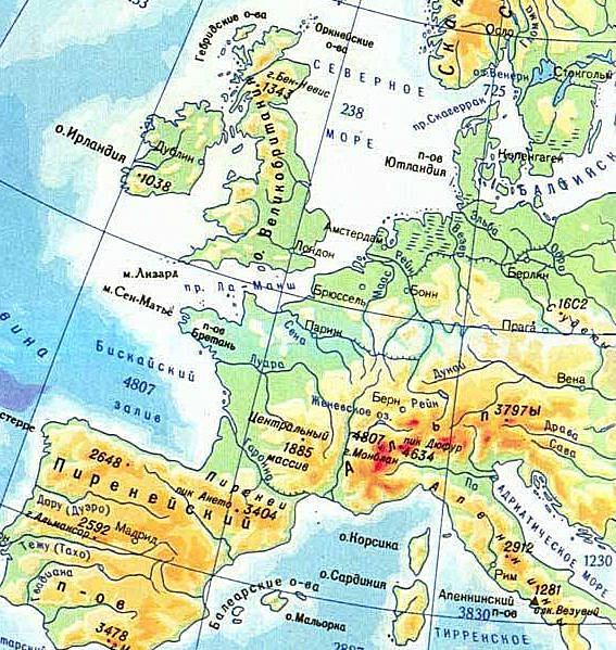 Самые высокие горы зарубежной европы. Физическая карта Западной Европы горы. Зарубежная Европа физическая карта реки. Физическая карта Европы рельеф. Карта рельефа Западной Европы.