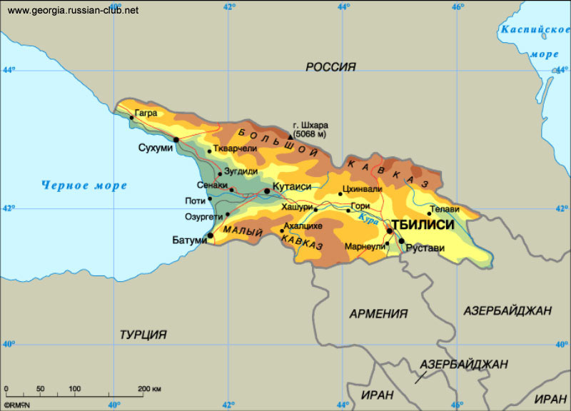 Расположение грузии на карте. Географическая карта Грузии. Курорты Грузии на карте. Границы Грузии на карте.